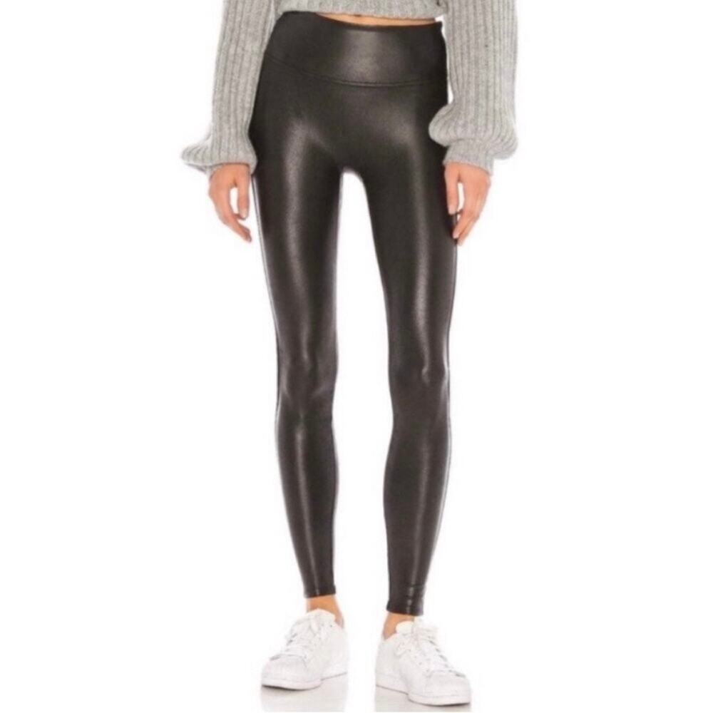 Spanx Black Faux Leather Leggings 1XL Boho Minimalist Classic - Picture 1 of 15